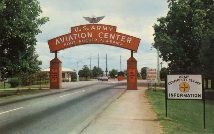 The main gate at Fort Rucker, Alabama. (Photo credit: US Army Aviation Flight School website)
