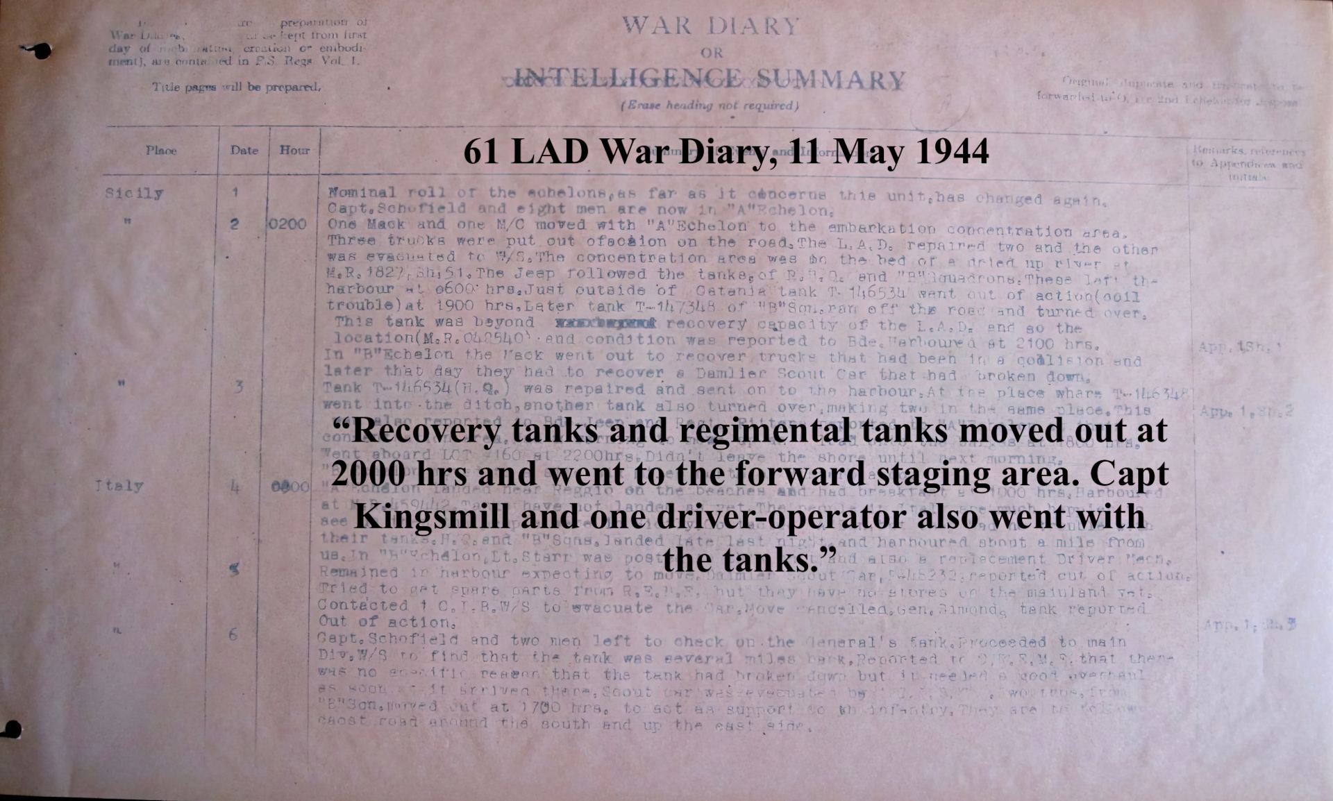 61 LAD War Diary, 11 May 1944