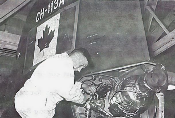 Cfn Crosby reassembles an Auxiliary Power Unit, used to start the main turbine engine of a CH-113A Voyageur helicopter. (RCEME Technical Bulletin Vol 11 No 3 Jul 66)