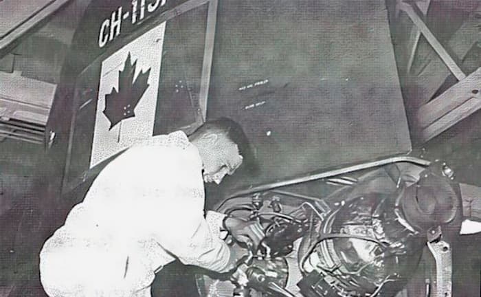 Cfn Crosby reassembles an Auxiliary Power Unit, used to start the main turbine engine of a CH-113A Voyageur helicopter. (RCEME Technical Bulletin Vol 11 No 3 Jul 66)